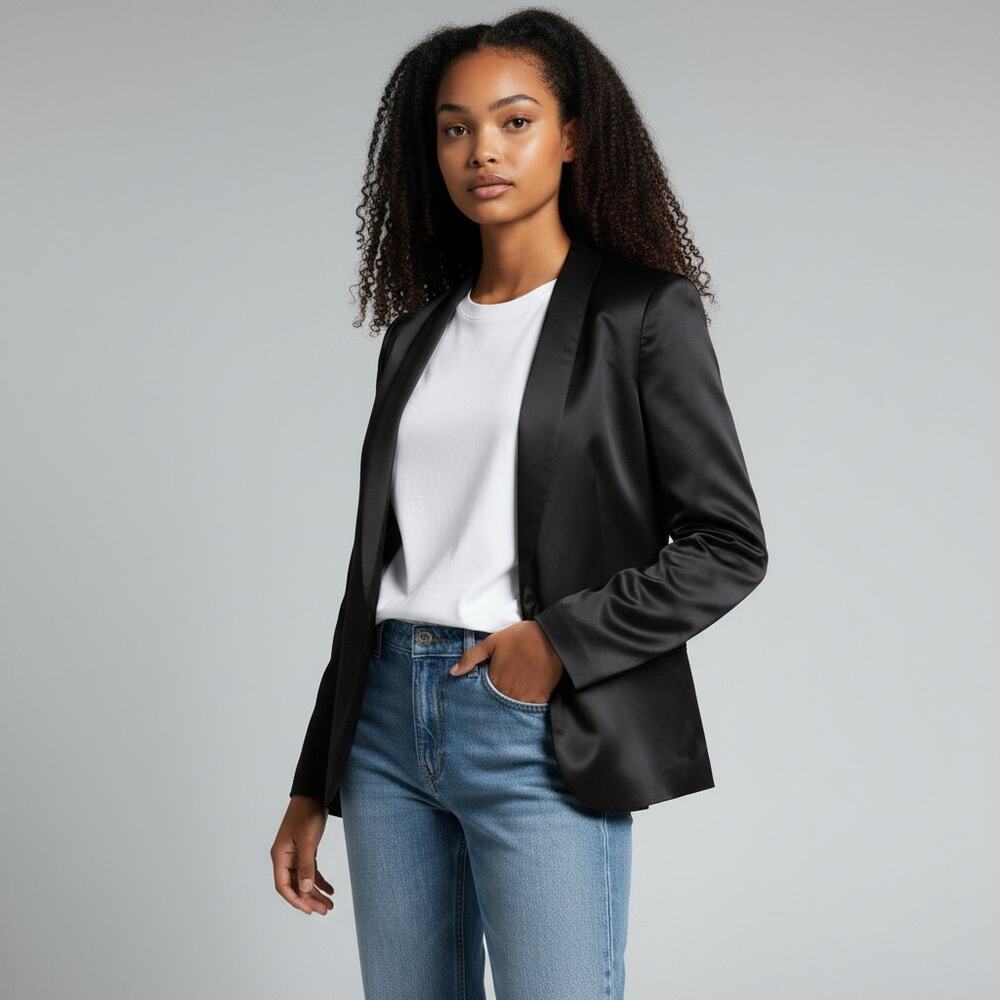 Theory Black Shiny Blazer Jacket Fancy Size 12
